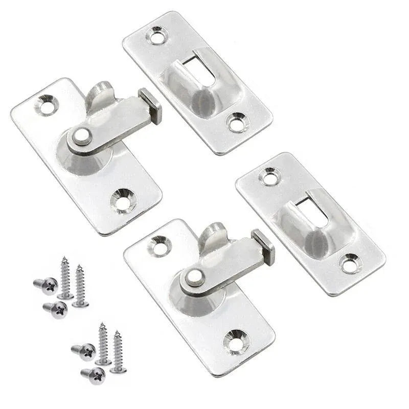 90 Degree Sliding Door Lock Hasp - Stainless Steel Corner Latch - Silver-2PCS